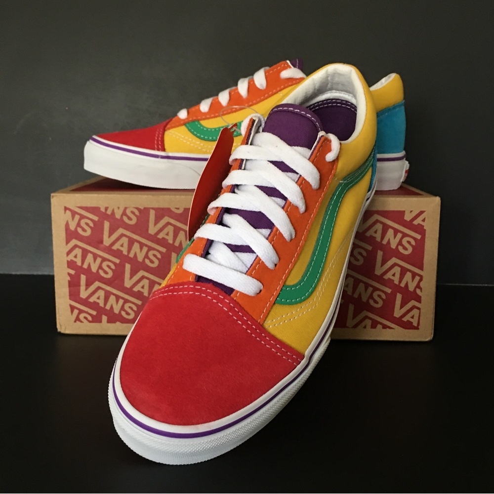 Vans Shoes Sneakers Old Skool Rainbow Colorblock Yellow-Multi Low Top Lace Sz 5 - Picture 4 of 7